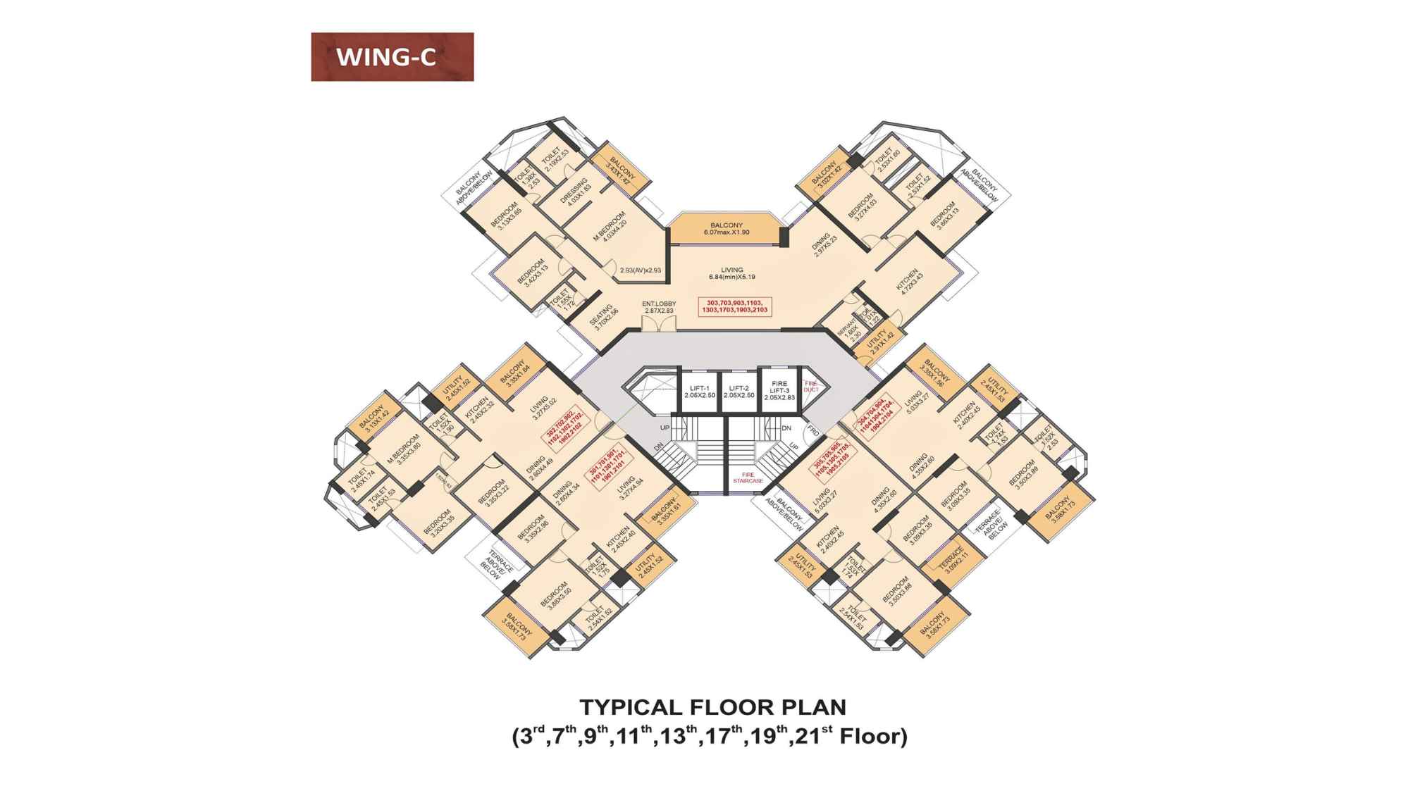 Venkatesh-Skydale-Floor-Plan-Wing-C-3rd-7th-9th-11th-13th-17th-19th-21st-Floor